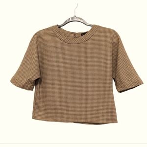 Zara Trafaluc Houndstooth Cropped Button-Down, Brown, Small